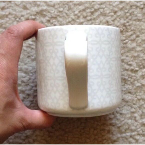 Starbucks White Gray Damask Scroll Geometric Pattern 12 oz. Mug Coffee Cup 2014 - Picture 4 of 7